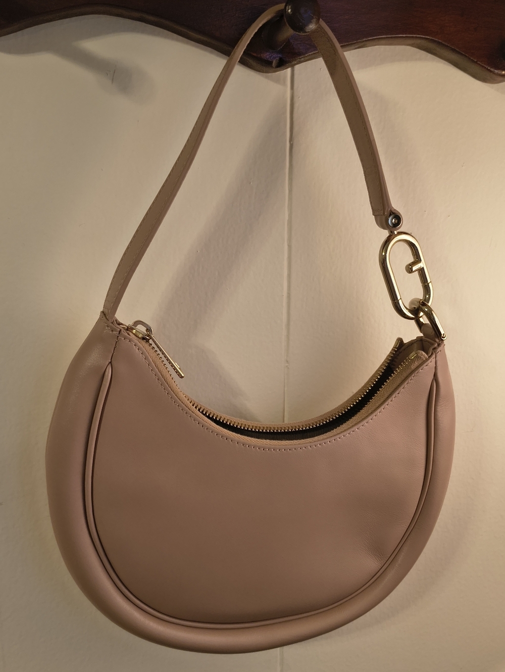 Furla Blush Nude Primavera Leather Crescent Shoulder Bag - Picture 6 of 6